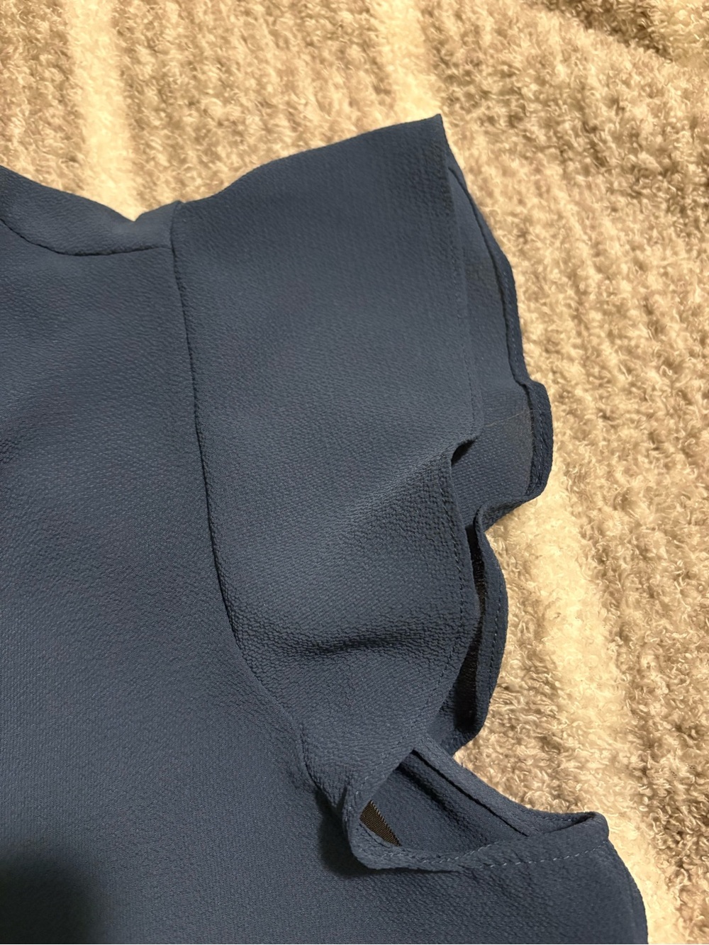 Calvin Klein- Women’s Blue Flutter Sleeve V-Neck Top - Picture 2 of 4